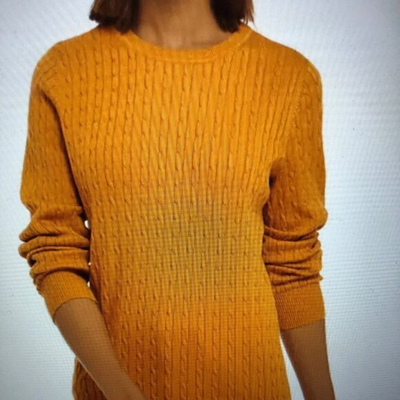 Kim Rogers Incan Orange Ribbed Cable Knit Long Sleeve Crew Sweater NWT Size L - Picture 1 of 3